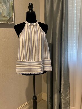 cloth & stone Blue & White Striped Halter Neck Crop Top